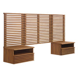 Vera Wall Mount Twin Headboard and Modern Nightstands in Walnut