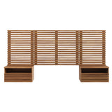 Vera Wall Mount Twin Headboard and Modern Nightstands in Walnut