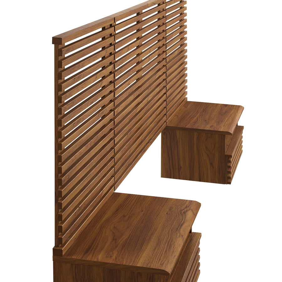 Vera Wall Mount Twin Headboard and Modern Nightstands in Walnut