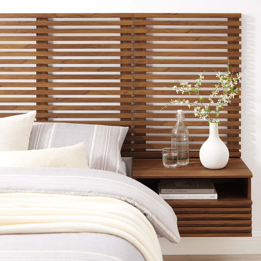 Vera Wall Mount Twin Headboard and Modern Nightstands in Walnut