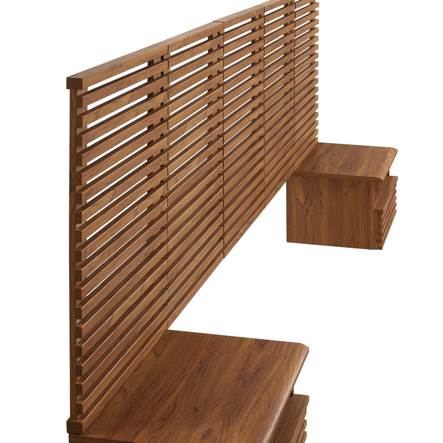 Vera Wall Mount Queen Headboard and Modern Nightstands in Walnut