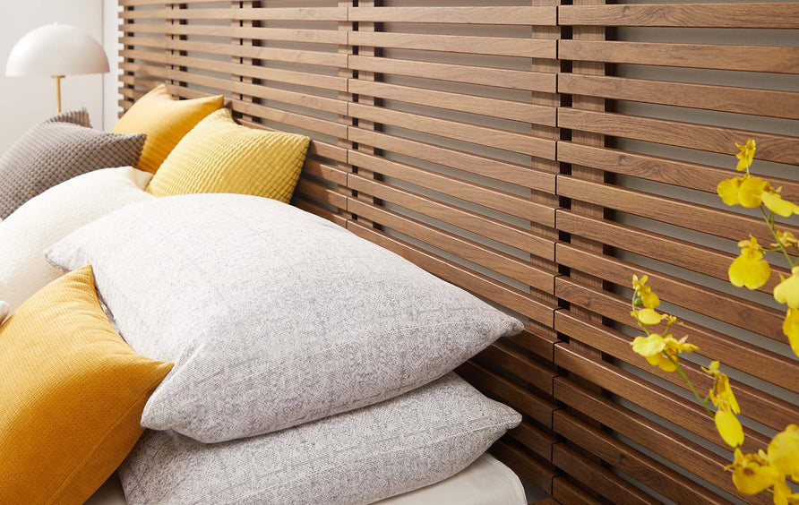 Vera Wall Mount Queen Headboard and Modern Nightstands in Walnut