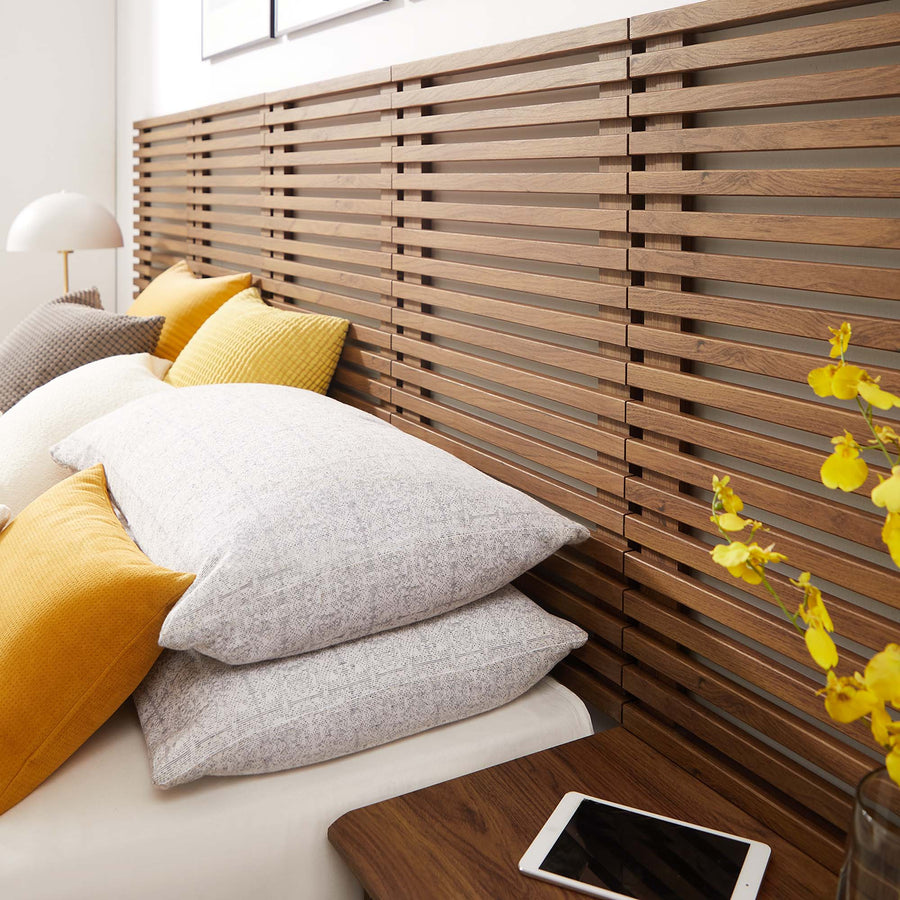 Vera Wall Mount Queen Headboard and Modern Nightstands in Walnut
