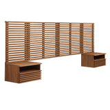 Vera Wall Mount King Headboard and Modern Nightstands in Walnut