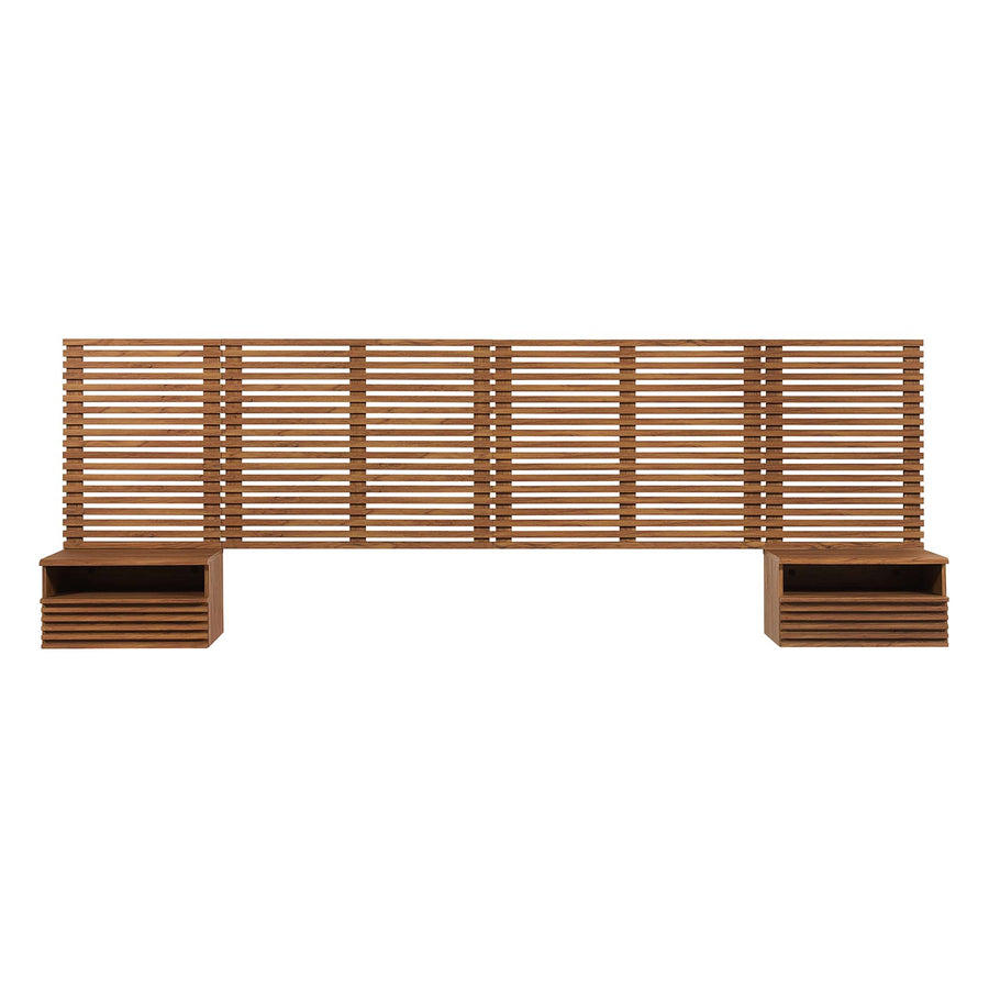 Vera Wall Mount King Headboard and Modern Nightstands in Walnut