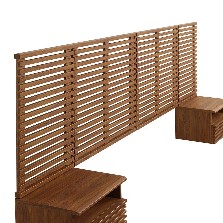 Vera Wall Mount King Headboard and Modern Nightstands in Walnut