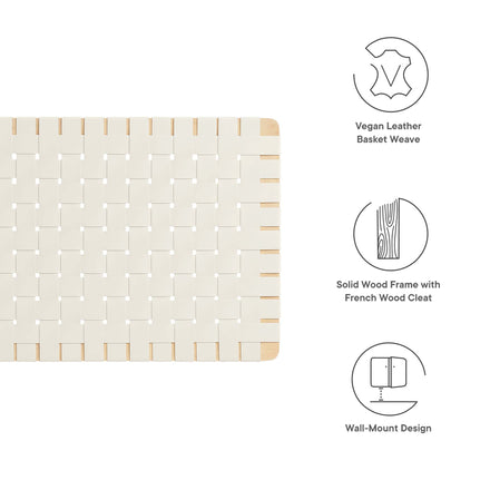 Sparta Weave Wall-Mount Vegan Leather Twin Headboard in Natural Beige