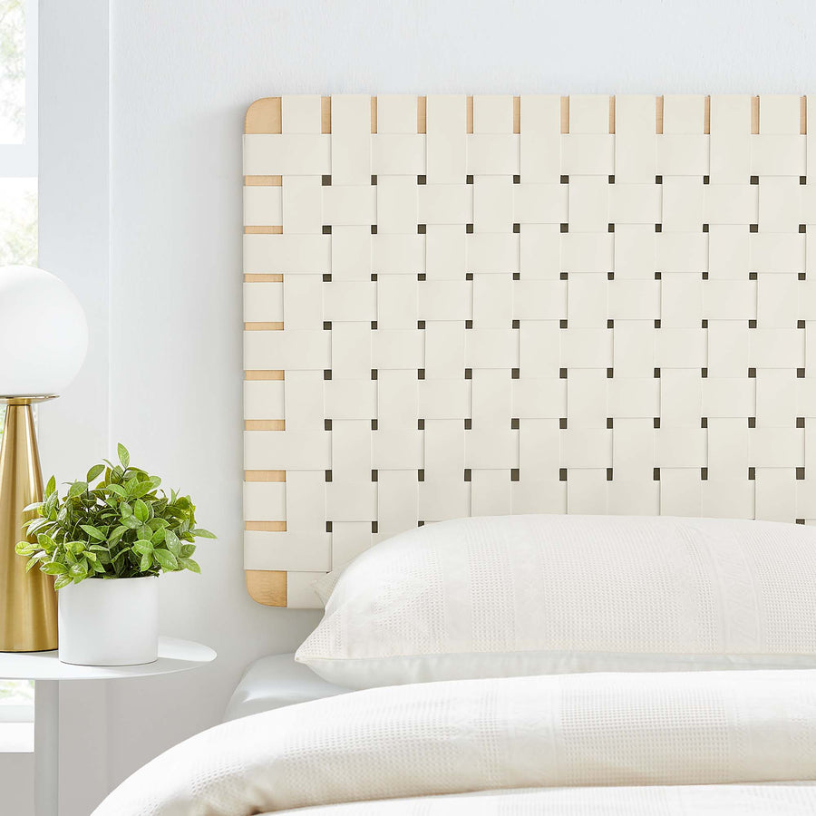 Sloane Weave Wall-Mount Vegan Leather Twin Headboard in Natural Beige