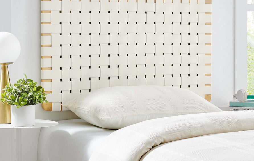 Sloane Weave Wall-Mount Vegan Leather Twin Headboard in Natural Beige