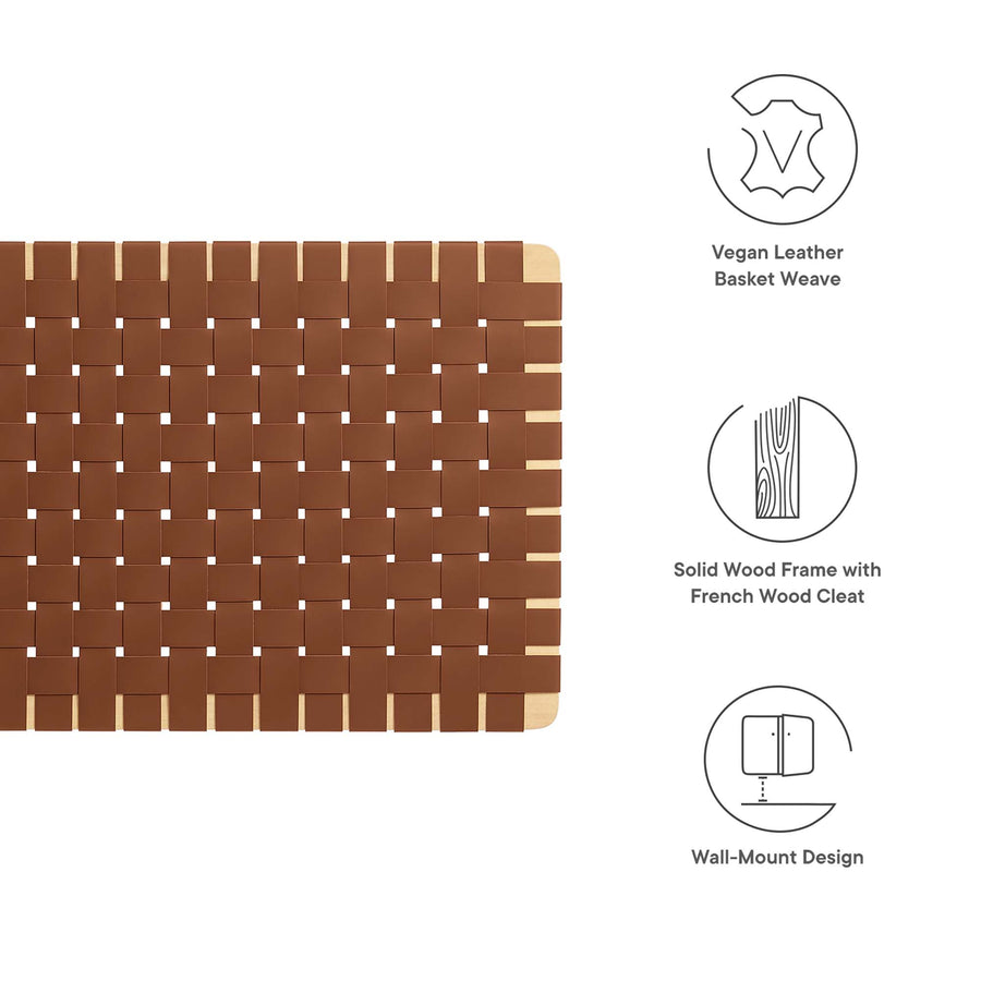 Sloane Weave Wall-Mount Vegan Leather Twin Headboard in Natural Brown