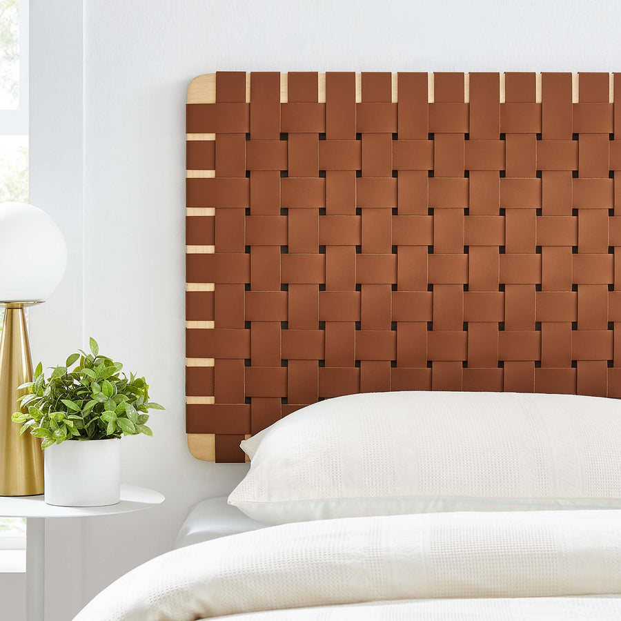 Sloane Weave Wall-Mount Vegan Leather Twin Headboard in Natural Brown