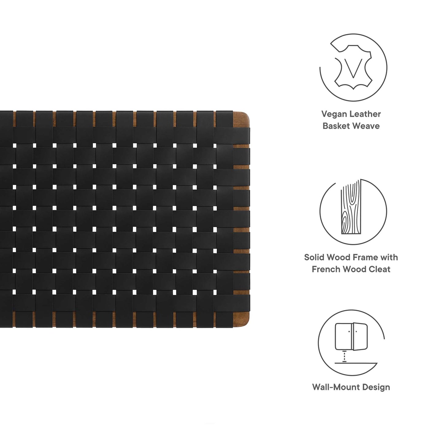 Sparta Weave Wall-Mount Vegan Leather Twin Headboard by Furniture For America