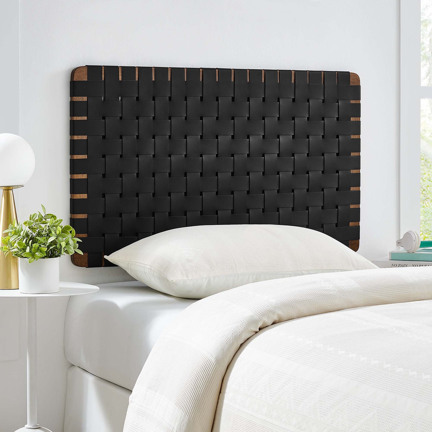 Sparta Weave Wall-Mount Vegan Leather Twin Headboard by Furniture For America