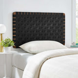 Sloane Weave Wall-Mount Vegan Leather Twin Headboard in Walnut Black