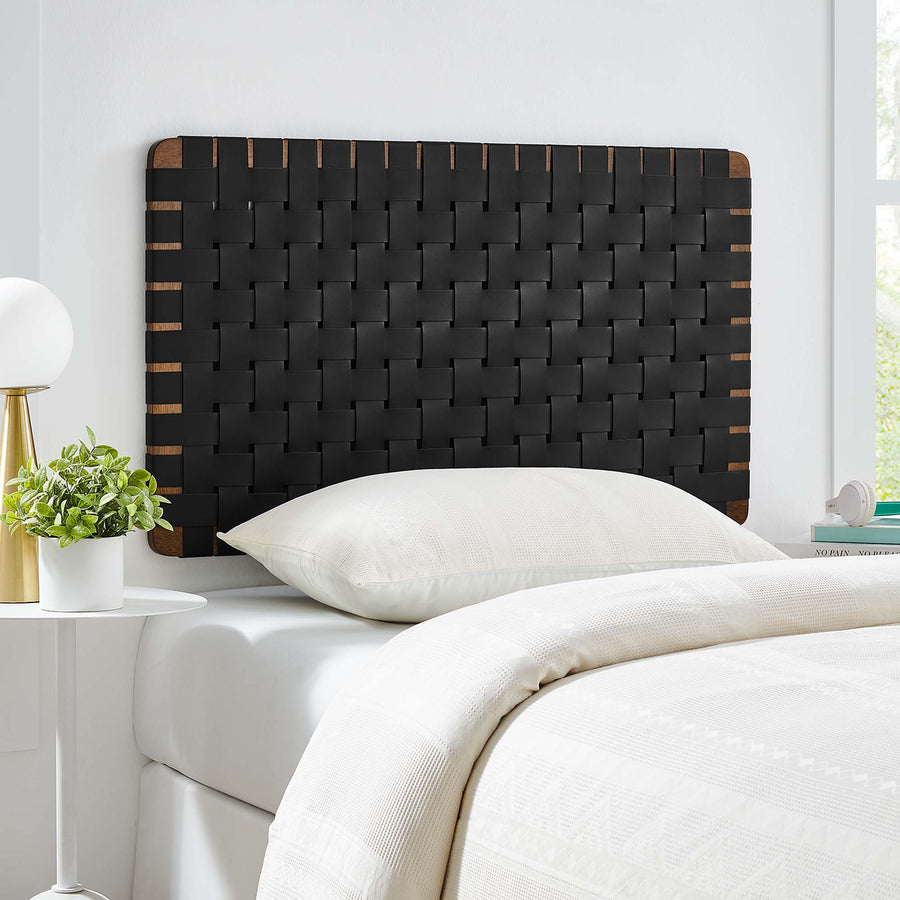 Sloane Weave Wall-Mount Vegan Leather Twin Headboard in Walnut Black