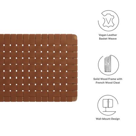 Sparta Weave Wall-Mount Vegan Leather Twin Headboard in Walnut Brown