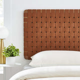 Sloane Weave Wall-Mount Vegan Leather Twin Headboard in Walnut Brown