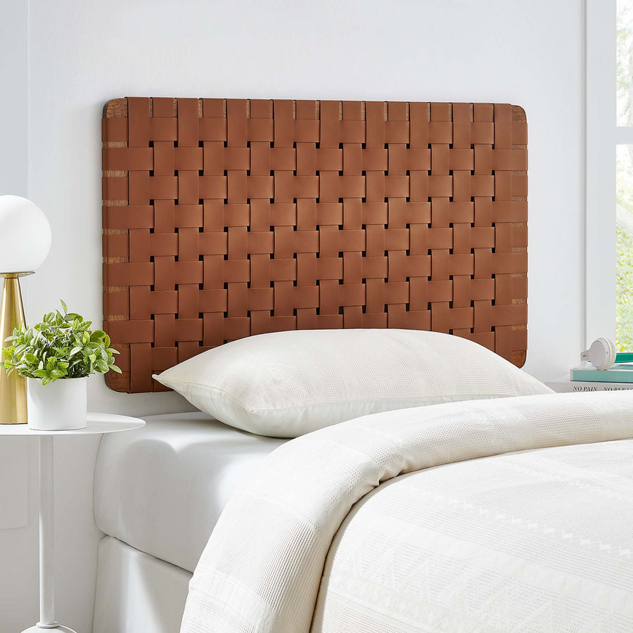 Sloane Weave Wall-Mount Vegan Leather Twin Headboard in Walnut Brown