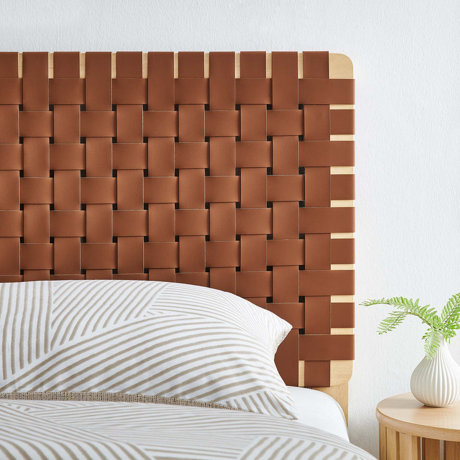 Sloane Weave Vegan Leather Twin Headboard in Natural Brown
