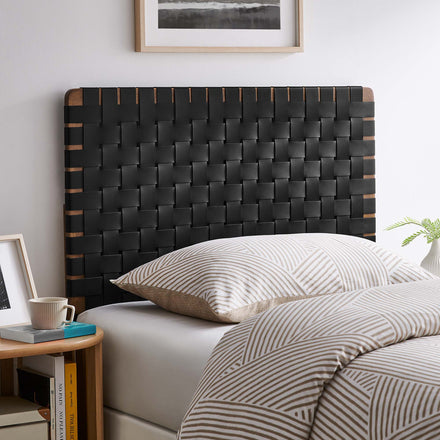 Sparta Weave Vegan Leather Twin Headboard in Walnut Black