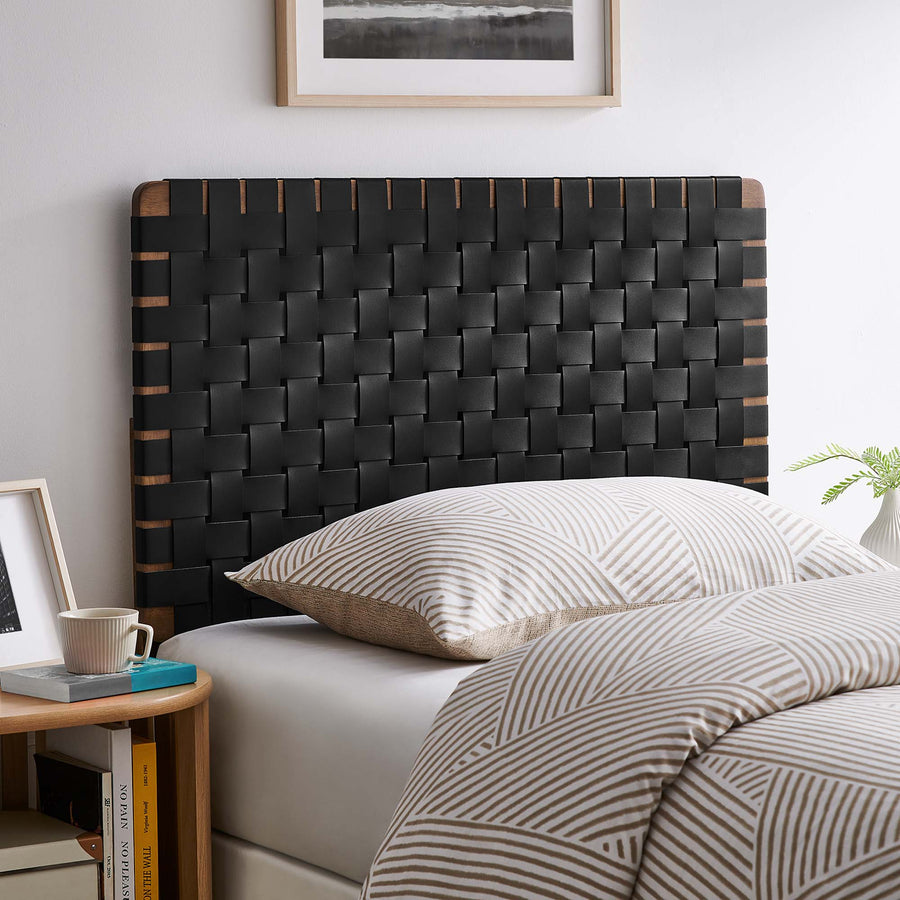 Sloane Weave Vegan Leather Twin Headboard in Walnut Black