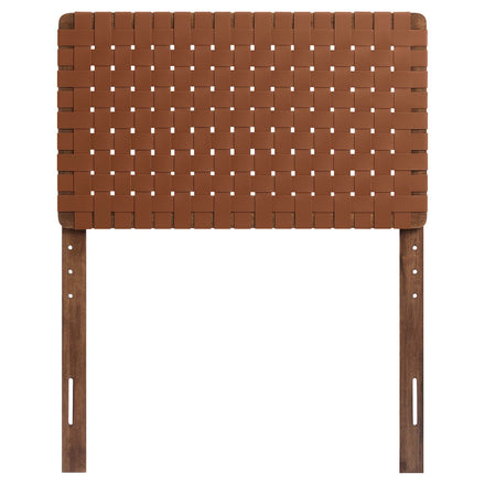 Sparta Weave Vegan Leather Twin Headboard in Walnut Brown