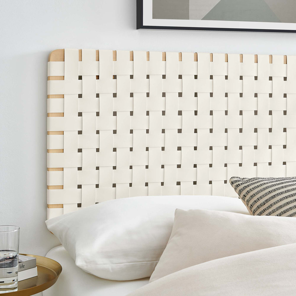 Sparta Weave Vegan Leather Full Headboard in Natural Beige