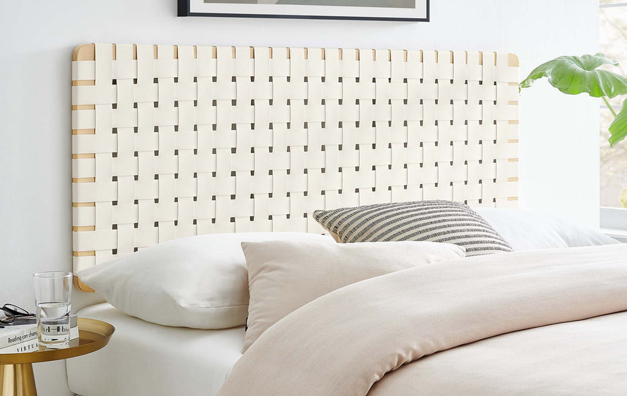 Sloane Weave Vegan Leather Full Headboard in Natural Beige