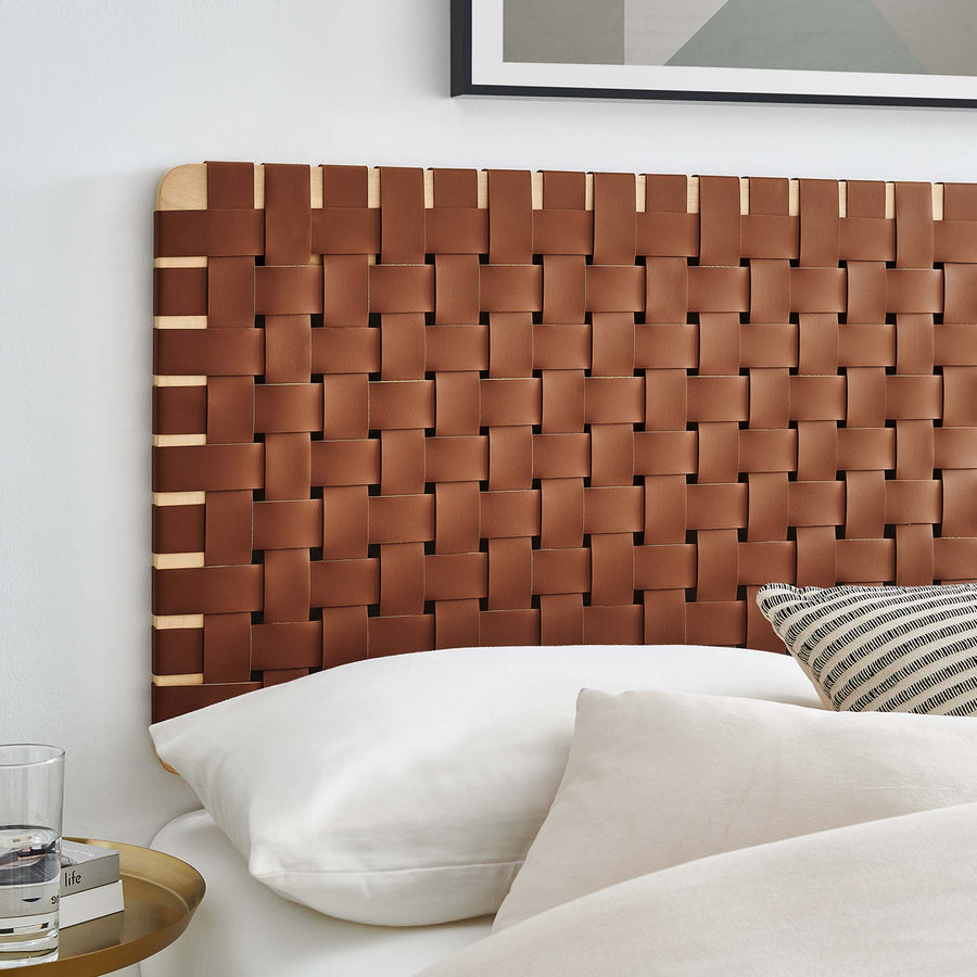 Sloane Weave Vegan Leather Full Headboard in Natural Brown