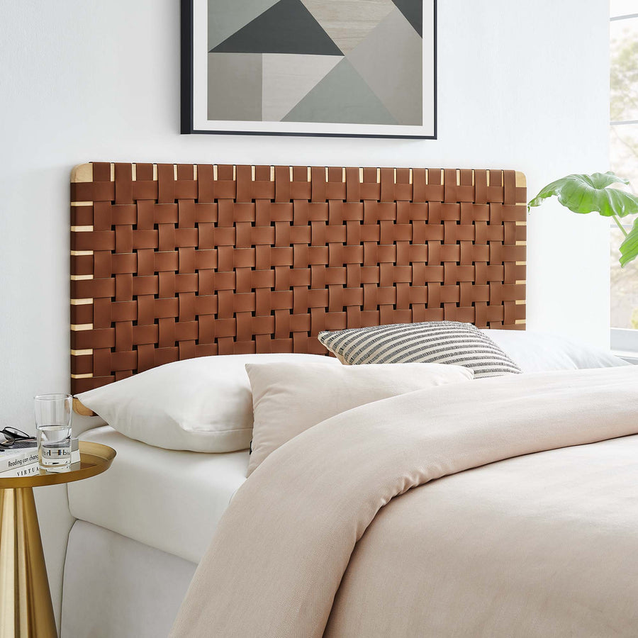 Sloane Weave Vegan Leather Full Headboard in Natural Brown