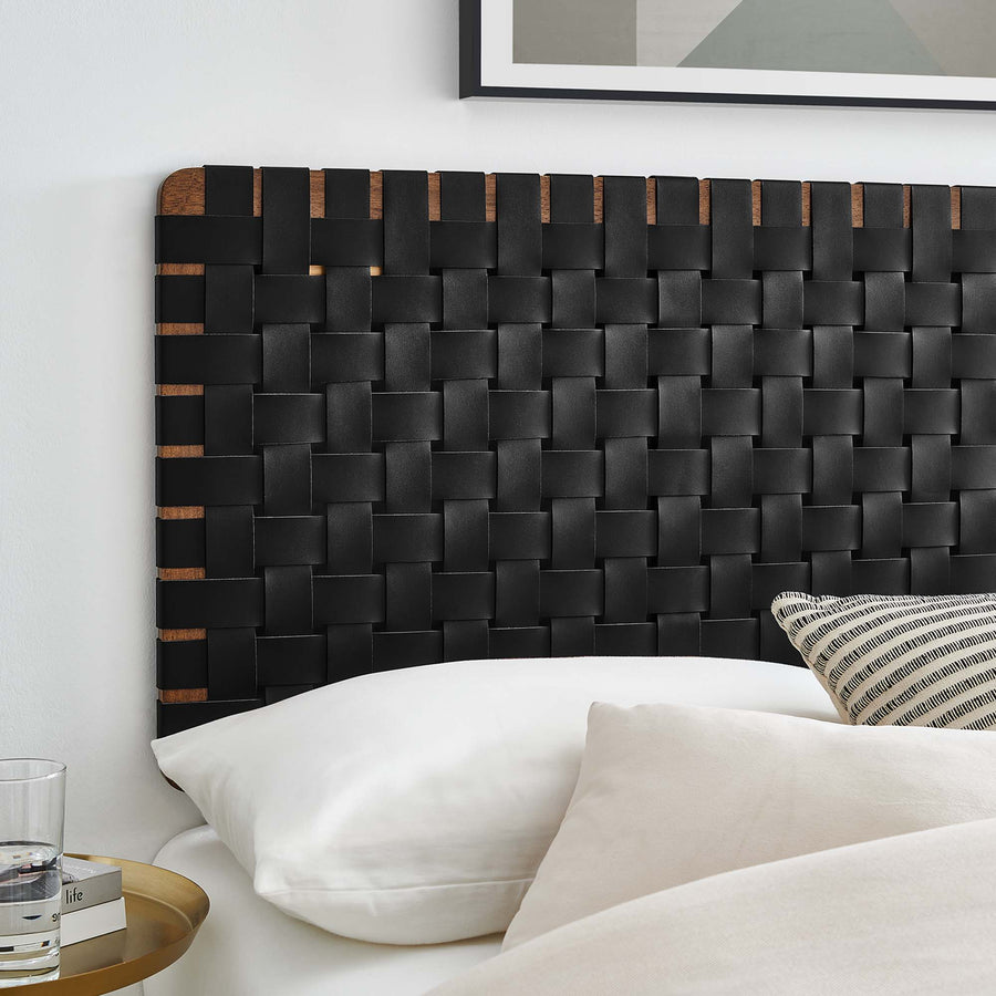 Sloane Weave Vegan Leather Full Headboard in Walnut Black