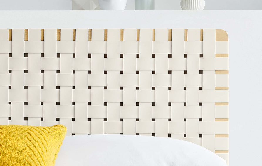 Sloane Weave Vegan Leather Full Headboard in Natural Beige