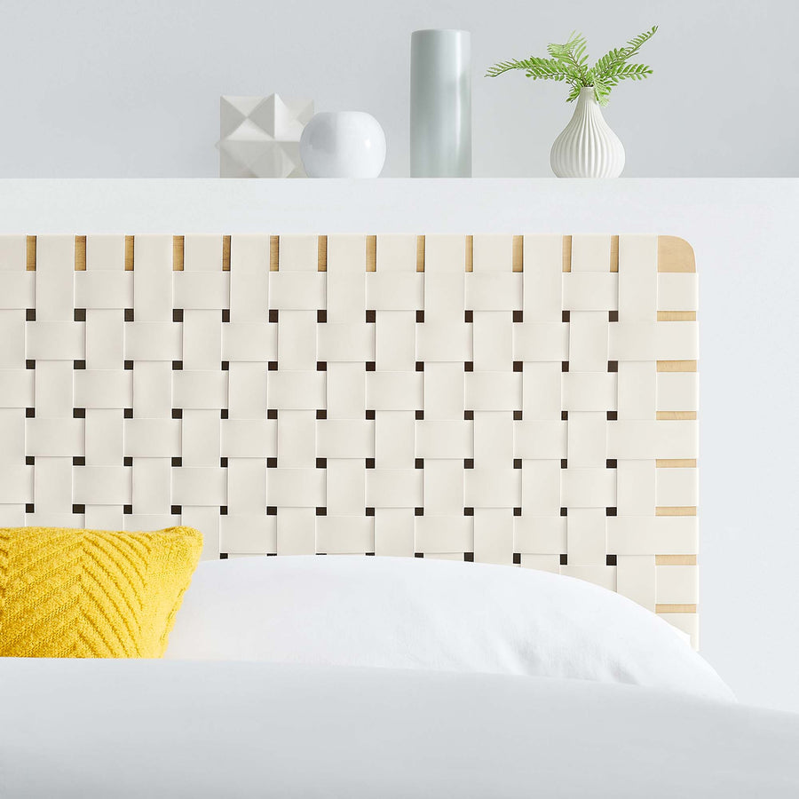 Sloane Weave Vegan Leather Full Headboard in Natural Beige