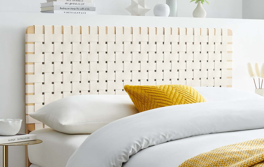 Sloane Weave Vegan Leather Full Headboard in Natural Beige