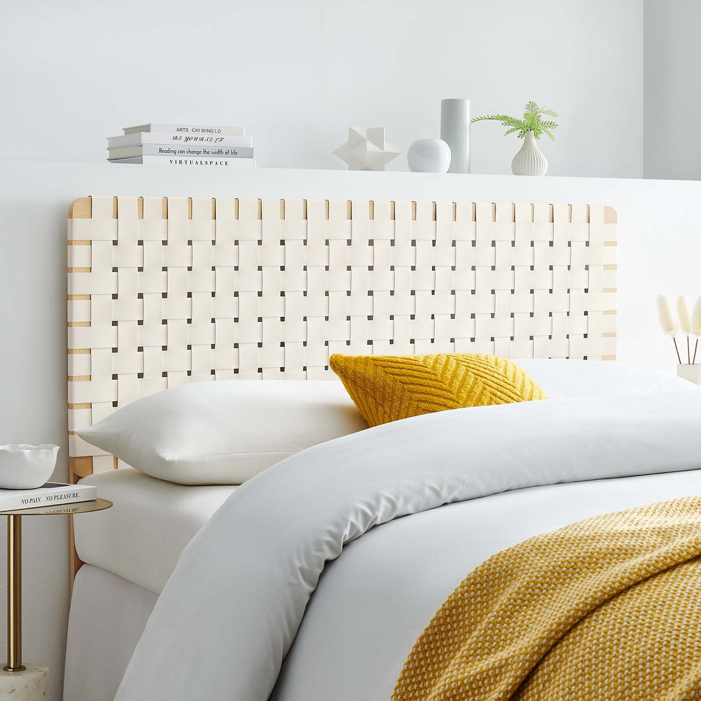 Sloane Weave Vegan Leather Full Headboard in Natural Beige