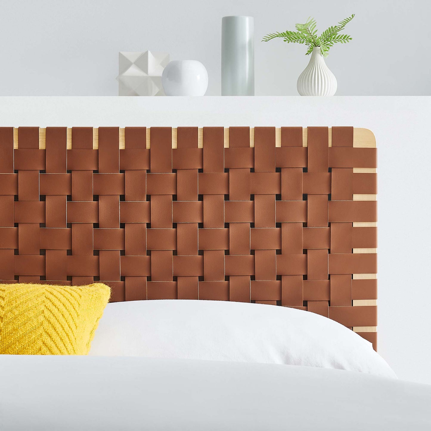 Sloane Weave Vegan Leather Full Headboard in Natural Brown