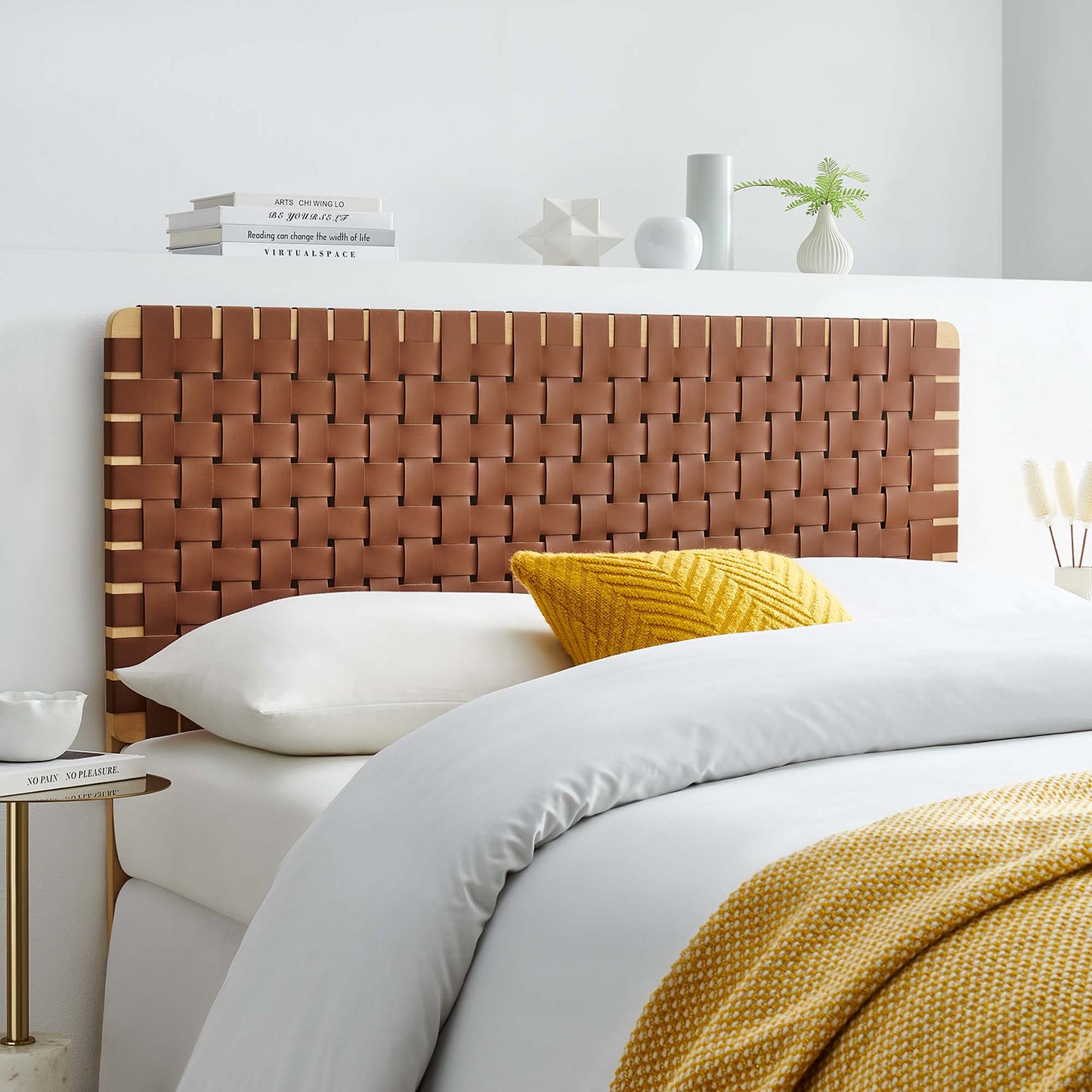 Sloane Weave Vegan Leather Full Headboard in Natural Brown