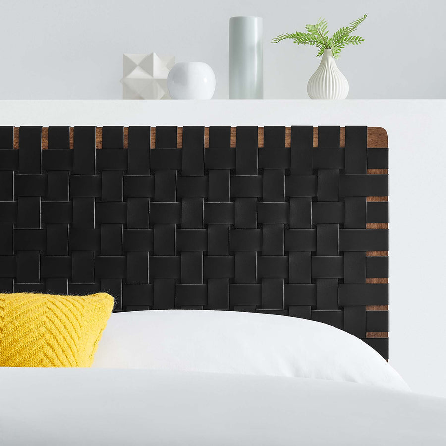 Sloane Weave Vegan Leather Full Headboard in Walnut Black