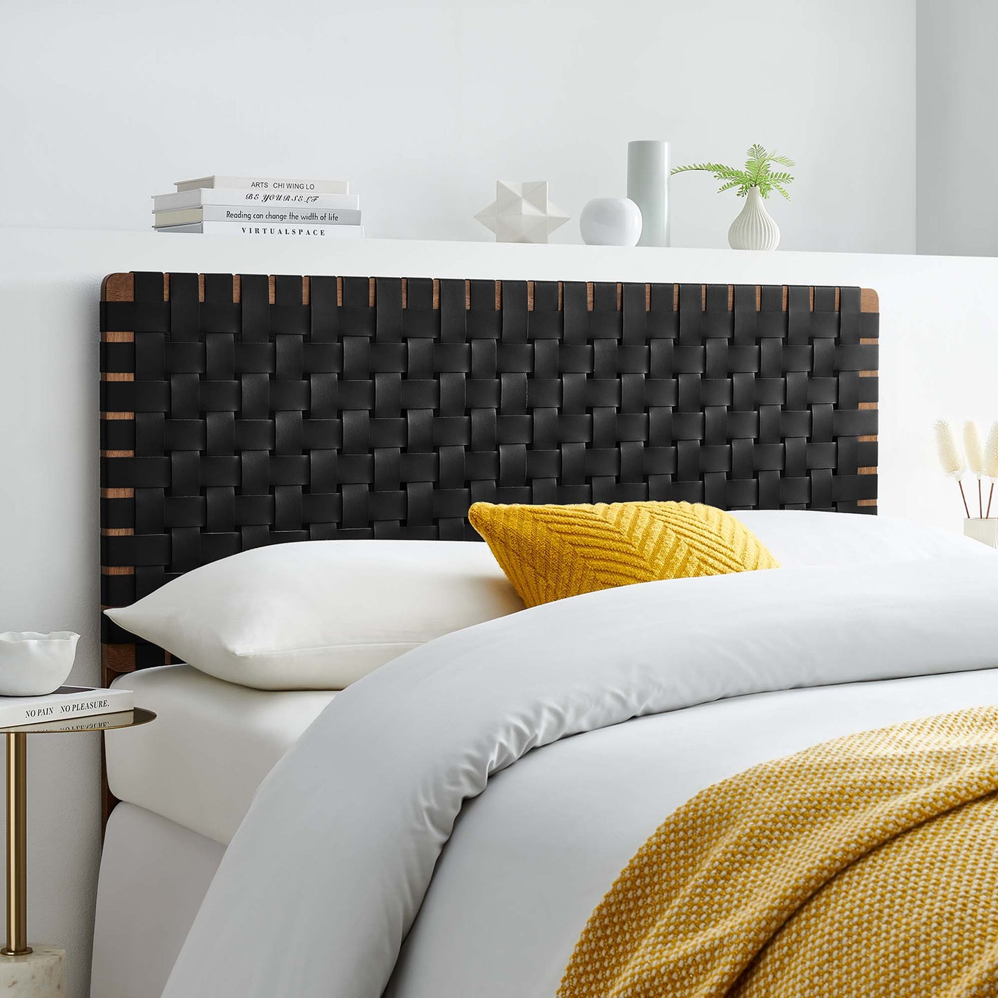 Sloane Weave Vegan Leather Full Headboard in Walnut Black