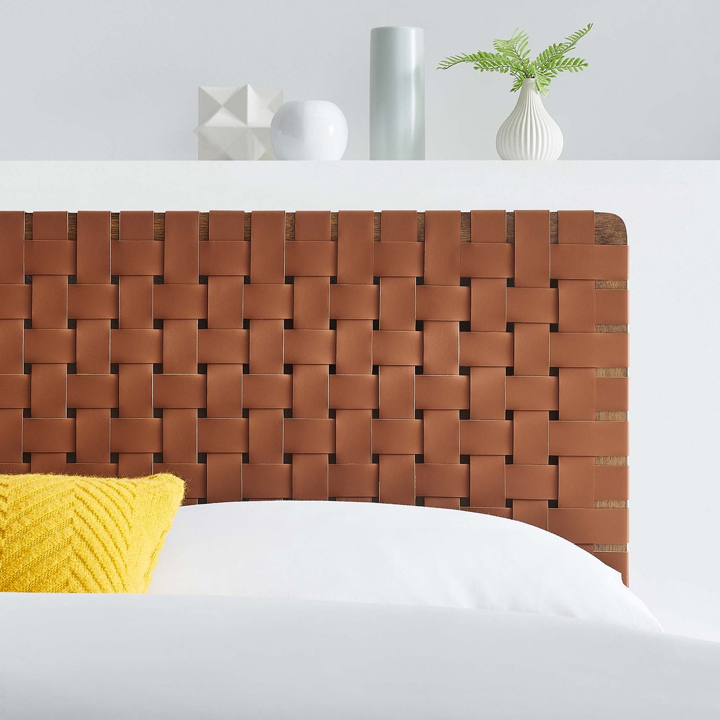 Sloane Weave Vegan Leather Full Headboard in Walnut Brown