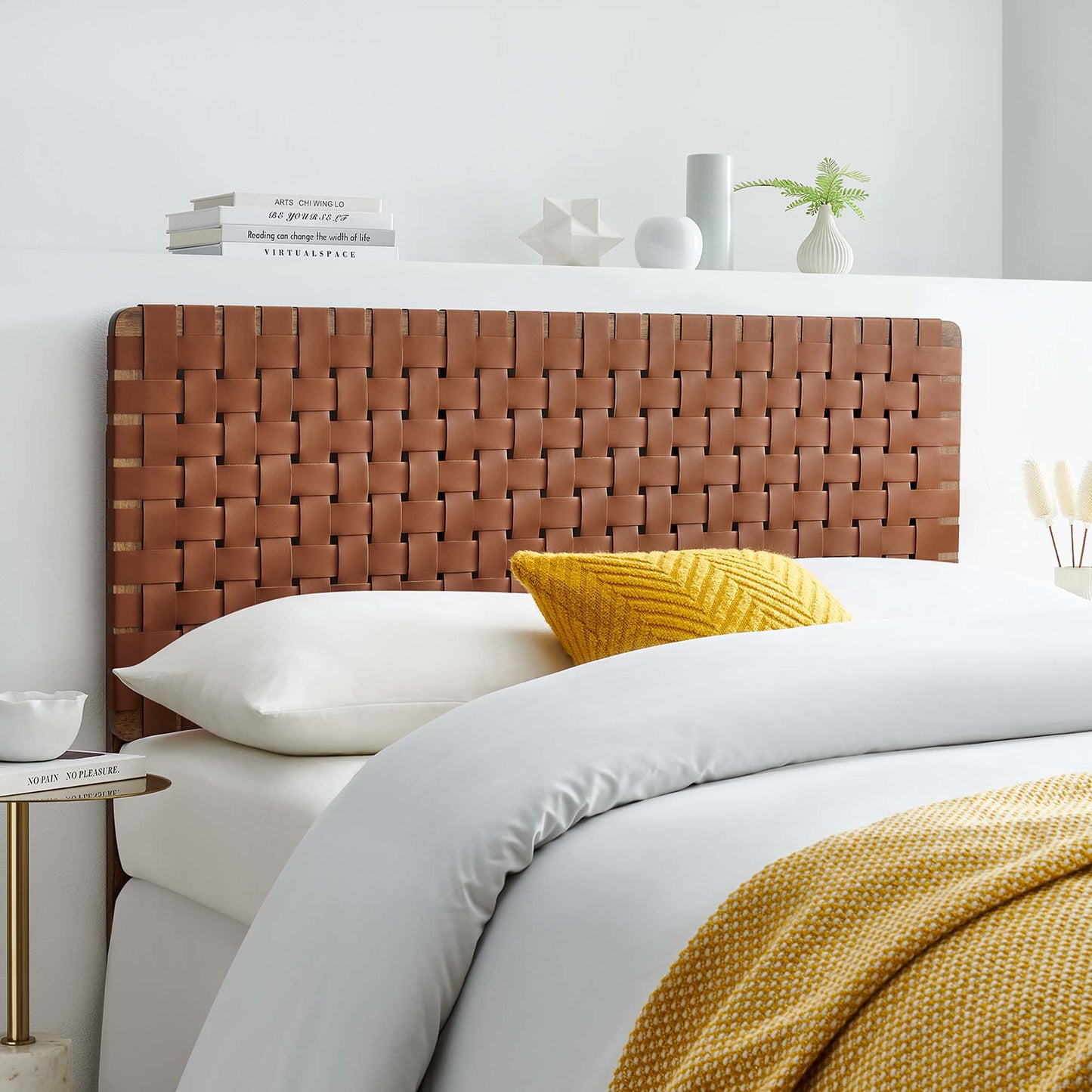 Sloane Weave Vegan Leather Full Headboard in Walnut Brown