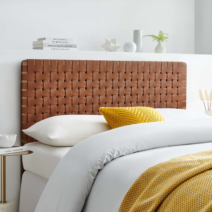Sloane Weave Vegan Leather Full Headboard in Walnut Brown