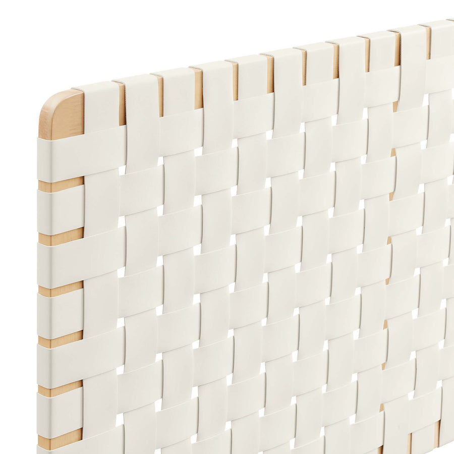 Sloane Weave Wall-Mount Vegan Leather Queen Headboard in Natural Beige
