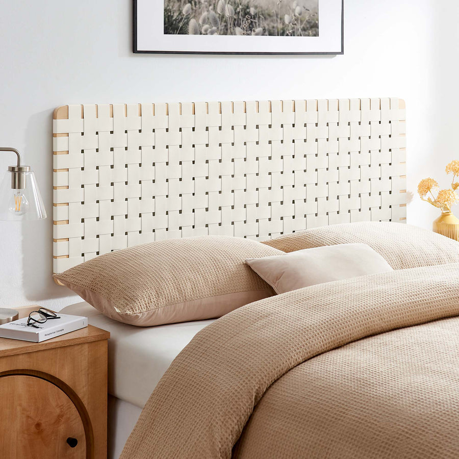 Sloane Weave Wall-Mount Vegan Leather Queen Headboard in Natural Beige