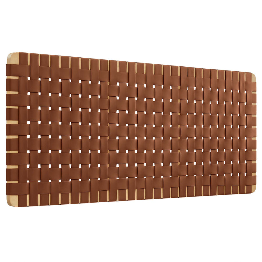 Sloane Weave Wall-Mount Vegan Leather Queen Headboard in Natural Brown