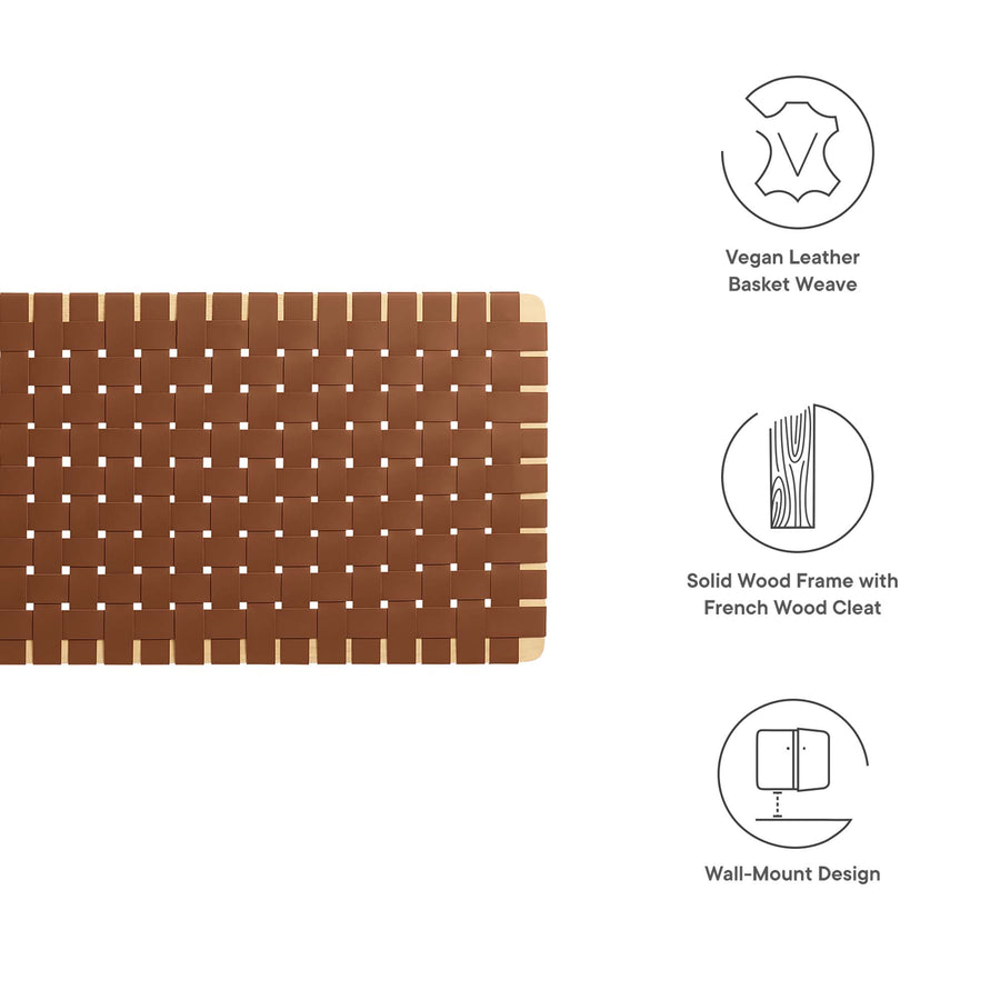 Sloane Weave Wall-Mount Vegan Leather Queen Headboard in Natural Brown