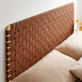 Sloane Weave Wall-Mount Vegan Leather Queen Headboard in Natural Brown