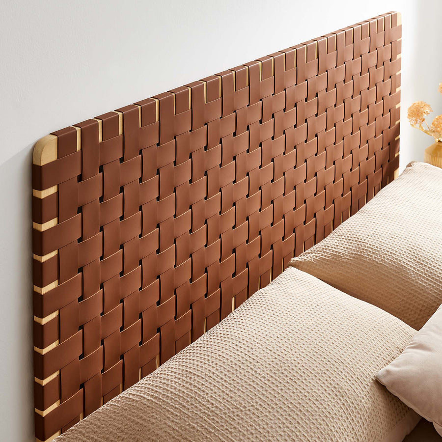 Sloane Weave Wall-Mount Vegan Leather Queen Headboard in Natural Brown
