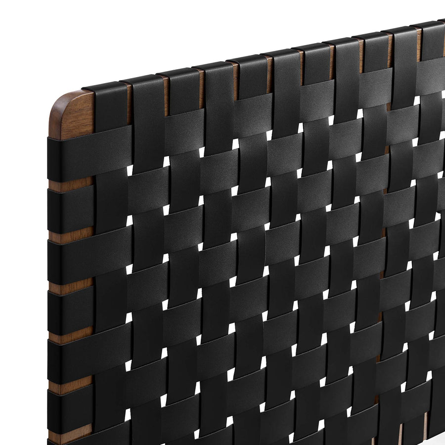 Sloane Weave Wall-Mount Vegan Leather Queen Headboard in Walnut Black