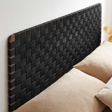 Sloane Weave Wall-Mount Vegan Leather Queen Headboard in Walnut Black